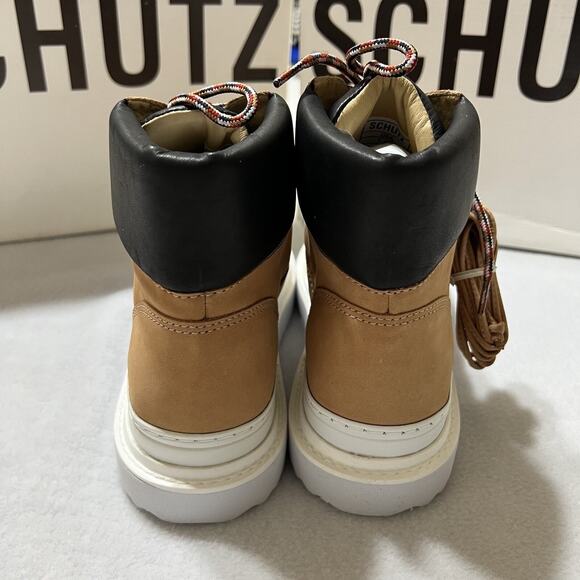 SCHUTZ Marula Women's Platform Lace Up High Top Boots 7.5 B Waterproof Beige NIB - Picture 15 of 16